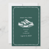 Line Art Mountains Canoe Emerald Mariage