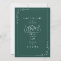 Line Art Mountains Emerald Mariage