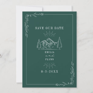 Save The Date Line Art Mountains Emerald Mariage