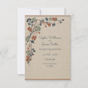 Save The Date Linge Brodé Floral Populaire Marine Rouille