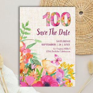 Save The Date Linge de jardin floral élégant pour 100e anniversa