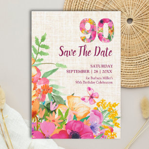 Save The Date Linge Élégant 90e Anniversaire Jardin Floral