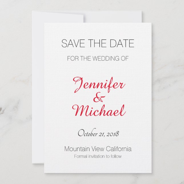 Save The Date Linge Enregistrer la date Mariage Rouge écriture m (Devant)