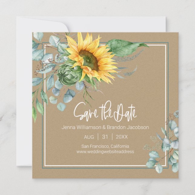 Save The Date Livre de automne Kraft Tournesol Eucalyptus (Devant)