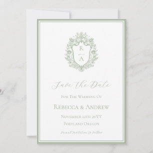 Save The Date Logo de mariage au monogramme de crête vert sauge 