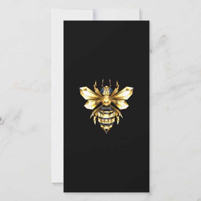 Save The Date Logo Faux Gold Foil Bee Polygonal sur Noir (Devant)