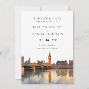 Save The Date Londres Skyline Aquarelle Élégant Mariage