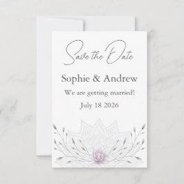 Save The Date Lotus simple feuille et rose avec Mariage Mandala