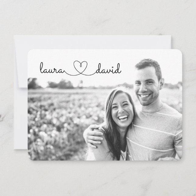 Save The Date Love Heart Modern Black & White Enregistrer la car (Devant)