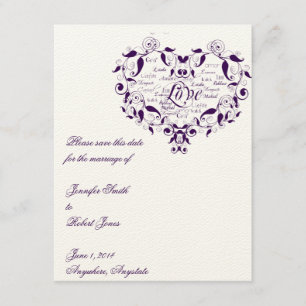 Save The Date Love in Any Language in Purple Enregistrer la cart