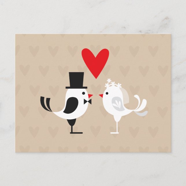 Save the Date Lovebirds & Hearts Postkarte (Vorderseite)