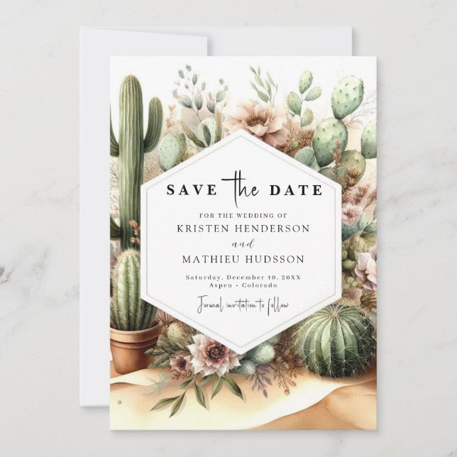 Save The Date Lovely Editable Mariage Cactus (Devant)