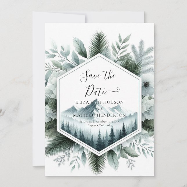 Save The Date Lovely Rustic Mountain Mariage (Devant)