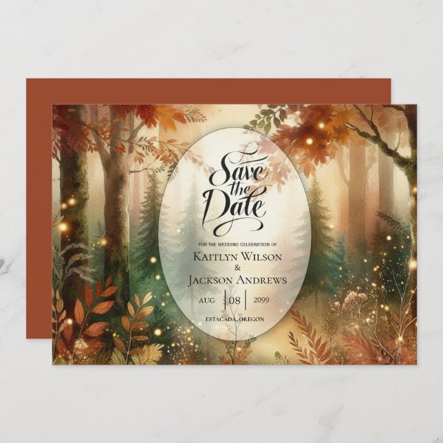 Save The Date Lueur d'automne dans le Mariage forestier enchanté (Devant / Derrière)