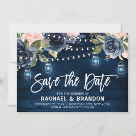 Save The Date Lumière de guirlande florale rose bleu marine Enre