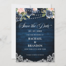 Save The Date Lumière guirlande florale rose bleu marine Enregis