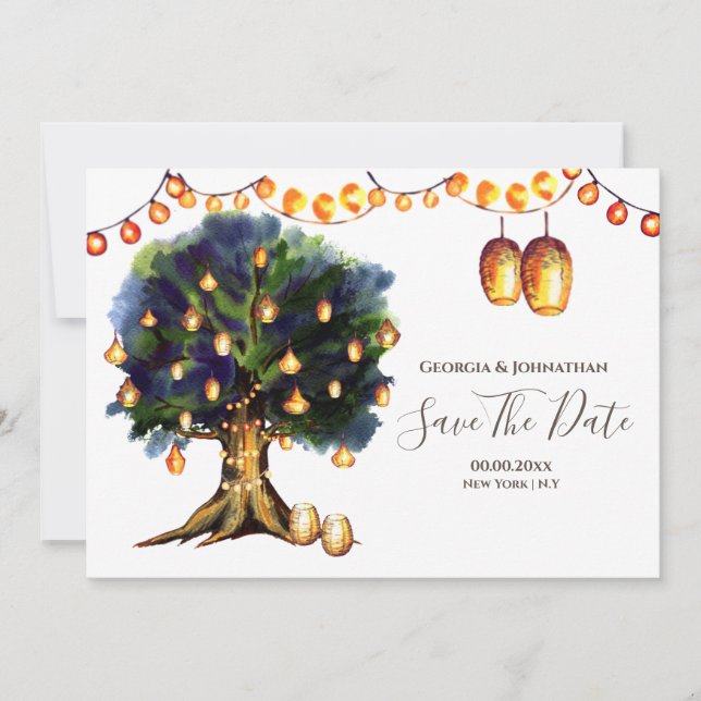 Save The Date Lumières d'arbre lanterne orientale de campagne ru (Devant)