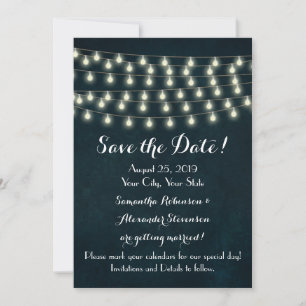 Save The Date Lumières de Chaîne Rurales Vintage pour Mariage Bl