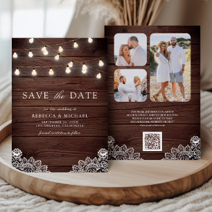 Save The Date Lumières de corde de dentelle de bois Code QR Mari