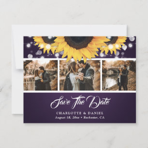 Save The Date Lumières de ficelle de Tournesol Violet Photo Mari