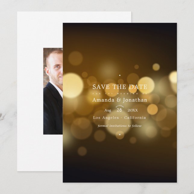 Save The Date Lumières de mariage modernes classiques Bokeh Sauv (Devant / Derrière)