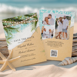 Save The Date Lumières de plage tropicale Photo QR Code Mariage