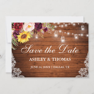 Save The Date Lumières de pot en bois rustique Mélange dentelle