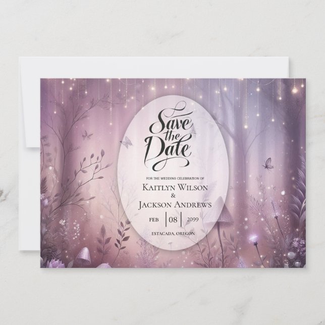 Save The Date Lumières Magiques de Fée à la Lavande pour Mariage (Devant)