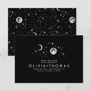 Save The Date Lune de nuit étoilée céleste noir Enregistrer la d