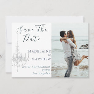 Save The Date Lustre Floral bleu Eucalyptus Mariage élégant