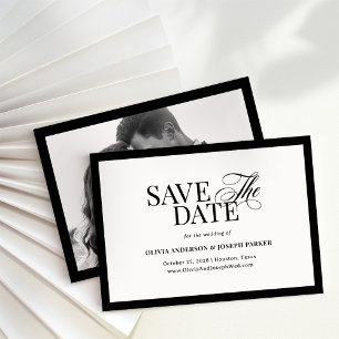 Save The Date Luxe classique   Elégant noir et blanc et photo