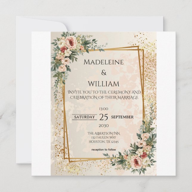 Save The Date Luxe Elegant Garden Flowers Mariage (Devant)