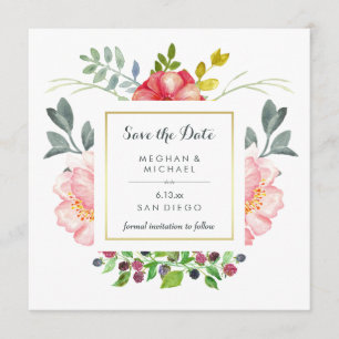 Save The Date Luxe Elegant Peony Flowers with Gold Enregistrer l