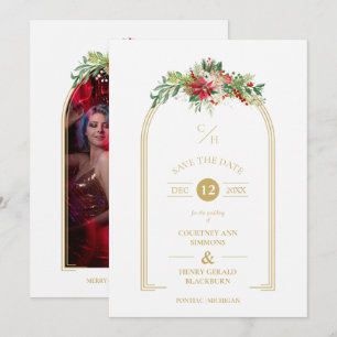 Save The Date Luxe Fancy Initials Arch Floral Photo de Noël