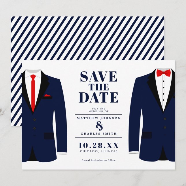 Save The Date M. & M. Mariage Moderne Smoking Nuit - Sauvegarder (Devant / Derrière)
