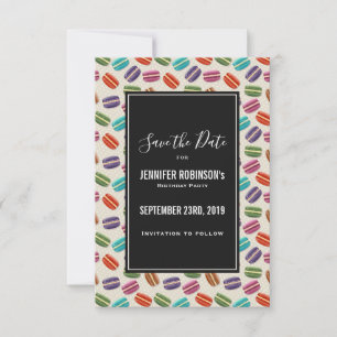 Save The Date Macarons colorés mignons Motif avec Pois
