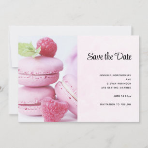 Save The Date Macarons roses et framboises rouges