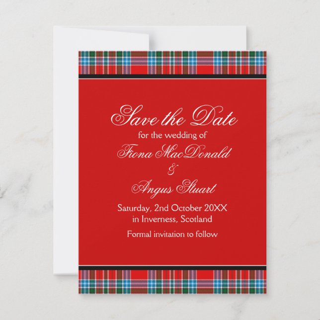 Save The Date MacBean Ancient Tartan Wedding Enregistrer la cart (Devant)