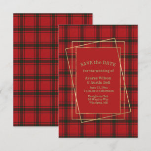Save The Date MacDonald Sleet Tartan Moderne Avec Cadre Or