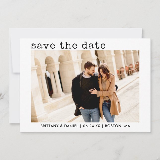 Save The Date Machine à écrire moderne et tendance Photo texte (Devant)