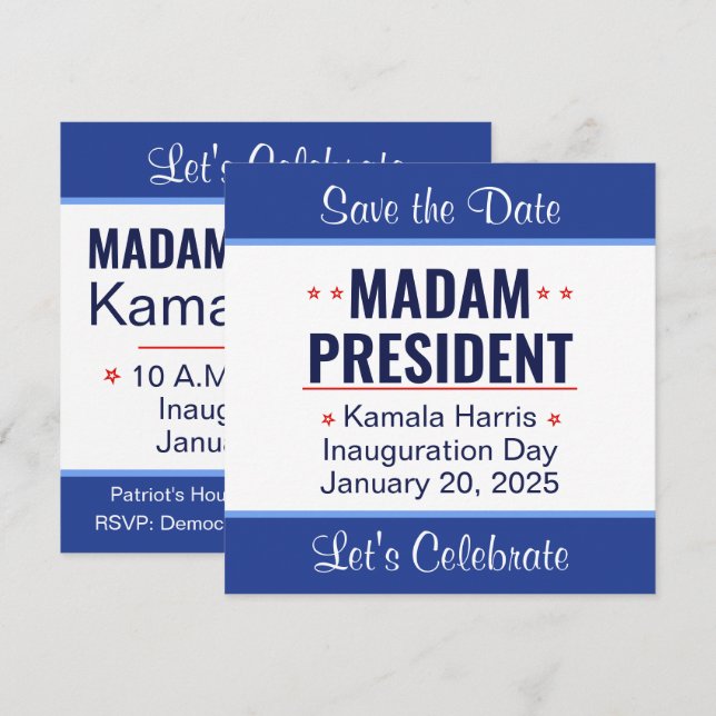 Save The Date Madame la Présidente Kamala Harris Inauguration (Devant / Derrière)