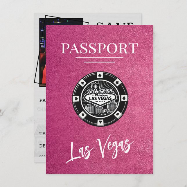 Save The Date Magenta Las Vegas Passport Enregistrer La Date (Devant / Derrière)