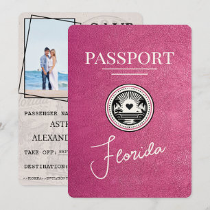 Save The Date Magenta Pink Florida Passeport Enregistrer La Date