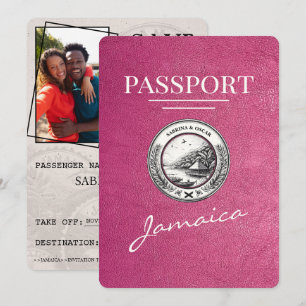 Save The Date Magenta Pink Jamaïque Passeport Enregistrer La Dat