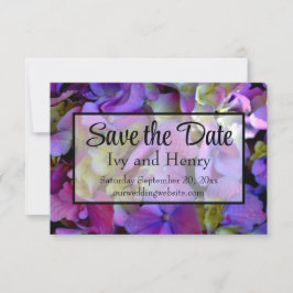 Save The Date Magenta Purple bleu jaune Hydrangeas fleurs
