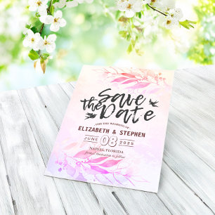 Save The Date Magenta Watercolor Feuilles Mariage Enregistrer La