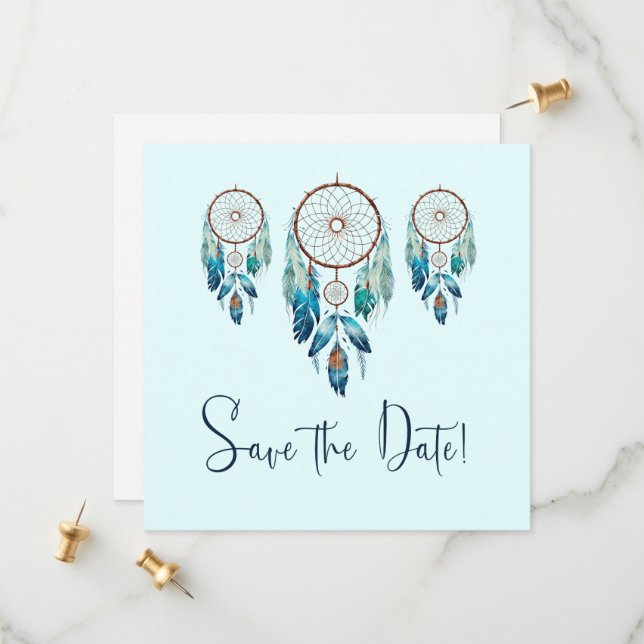 Save The Date Magic Aquamarine Dreamcatcher Baby shower (Devant/Arrière en situation)
