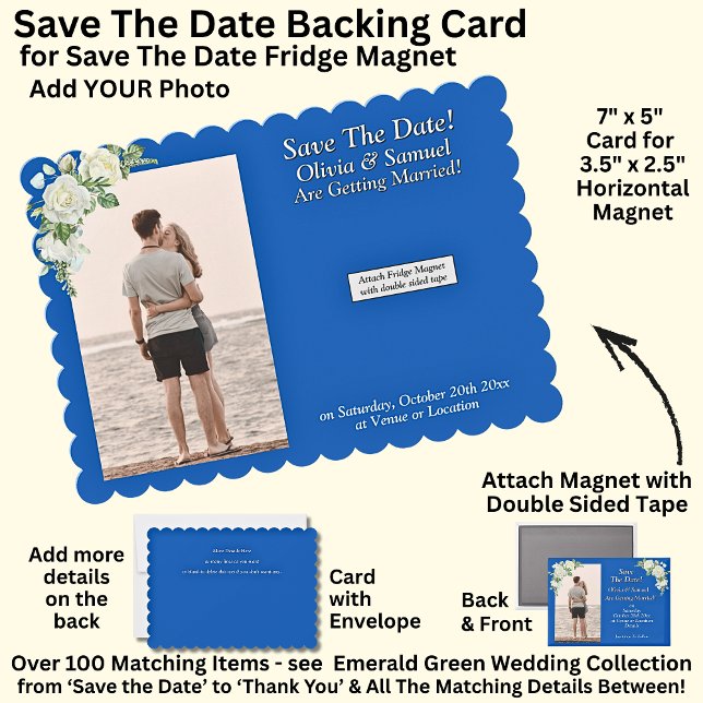 Save The Date, Magnet Backing Card Blue White Dankeskarte (Von Creator hochgeladen)