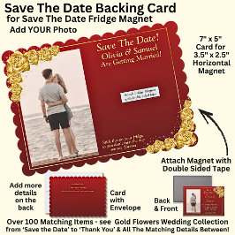 Save The Date, Magnet Backing Card Gold Flowers Dankeskarte