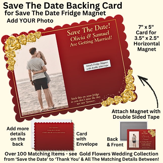 Save The Date, Magnet Backing Card Gold Flowers Dankeskarte (Von Creator hochgeladen)